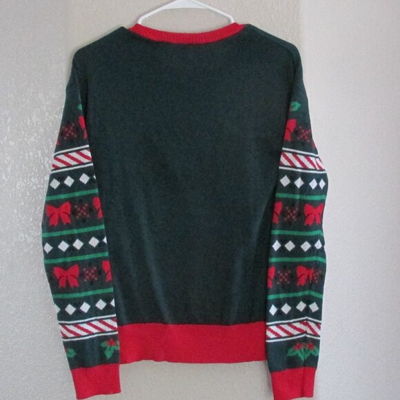 Christmas Holiday Mistletoe Sweater Womens Medium Green Long Sleeve Pullover Top - Picture 4 of 4